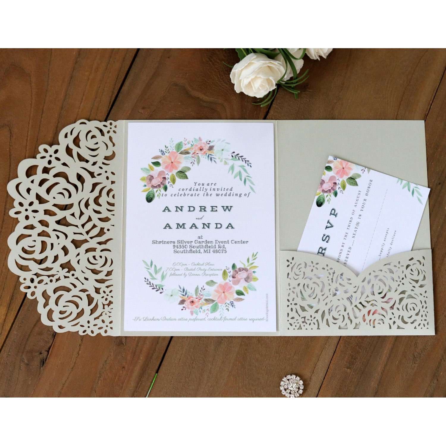 Thank You Card Rose Invitation Christmas Greeting Card Pink Card